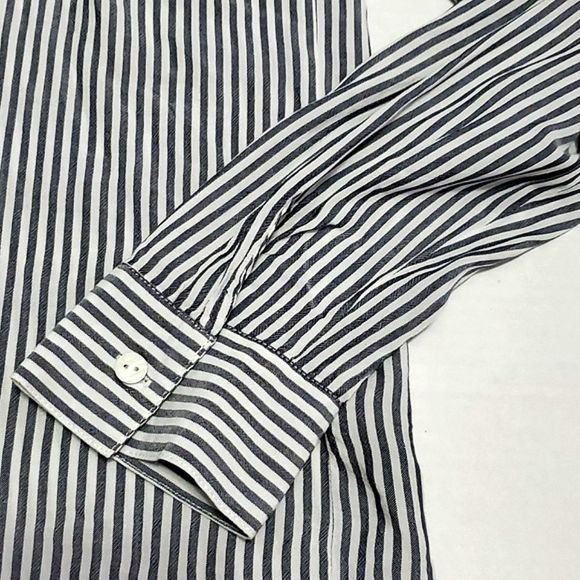 Something Navy Striped Oversized Flowy Minimalist Lagenlook Button Down Shirt - Picture 7 of 10